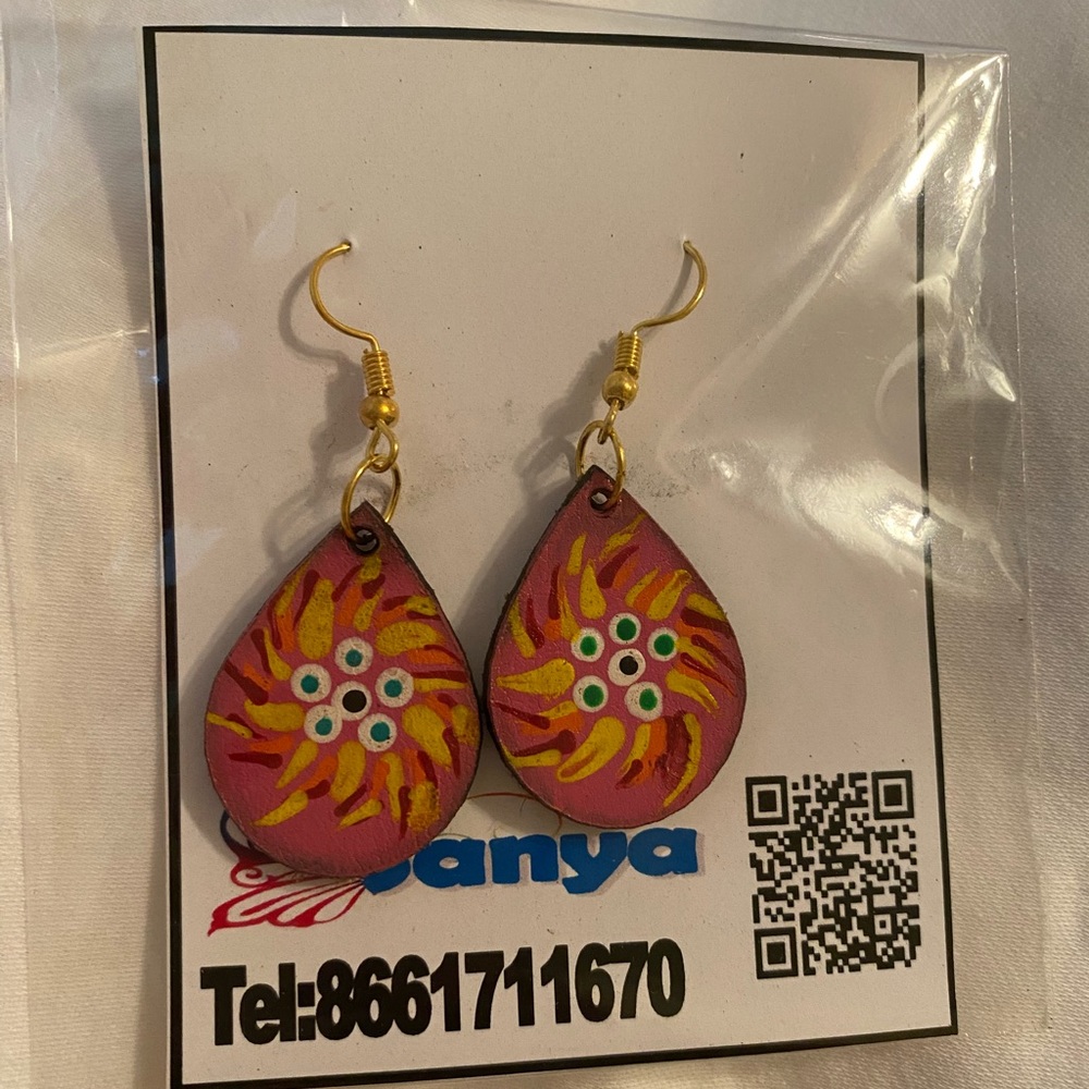 Handmade leather earrings.